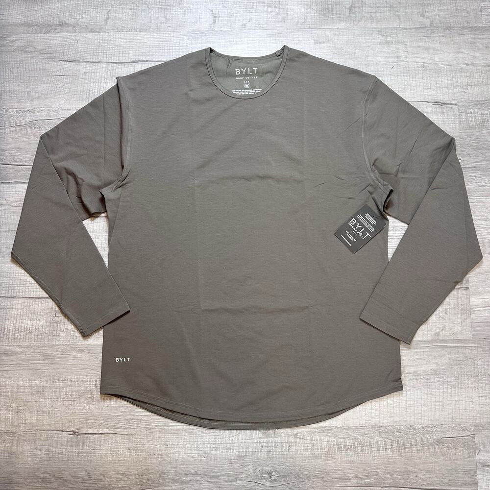 BYLT Drop Cut Lux Performance Long Sleeve Shirt Mens Sz XXL Brown Curved Hem NEW